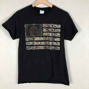 Delta Camo Shirt Black Camo US Flag Front‎ Print Round Neck Size Small